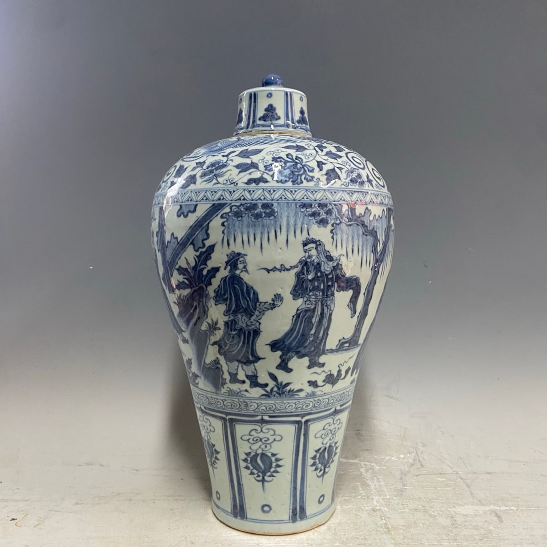 A Exquisite Blue and White Character and Story Pattern Vase: A Exquisite Blue and White Character and Story Pattern Vase,Yuan Dynasty, China,Size:18.1inx2.4in 中国元代,青花人物故事纹瓶