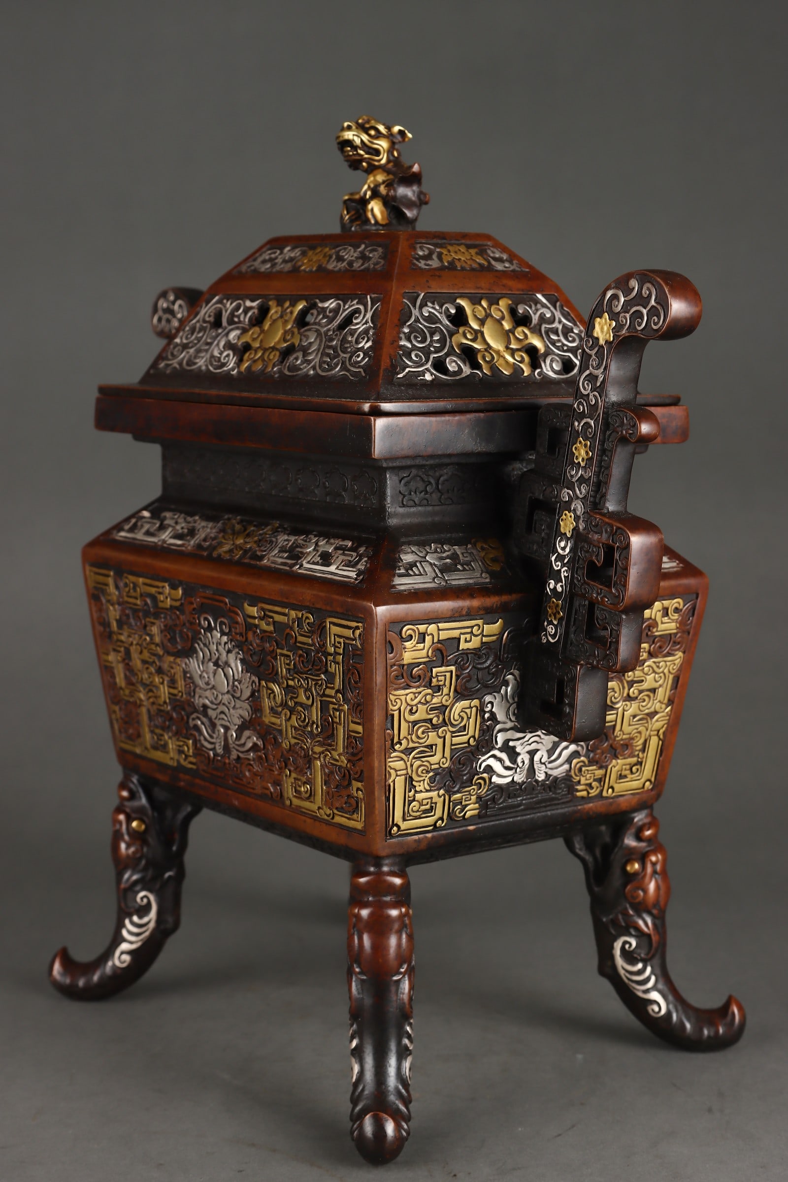 A Exquisite Gilt Bronze Dragon Pattern Square Censer - 2