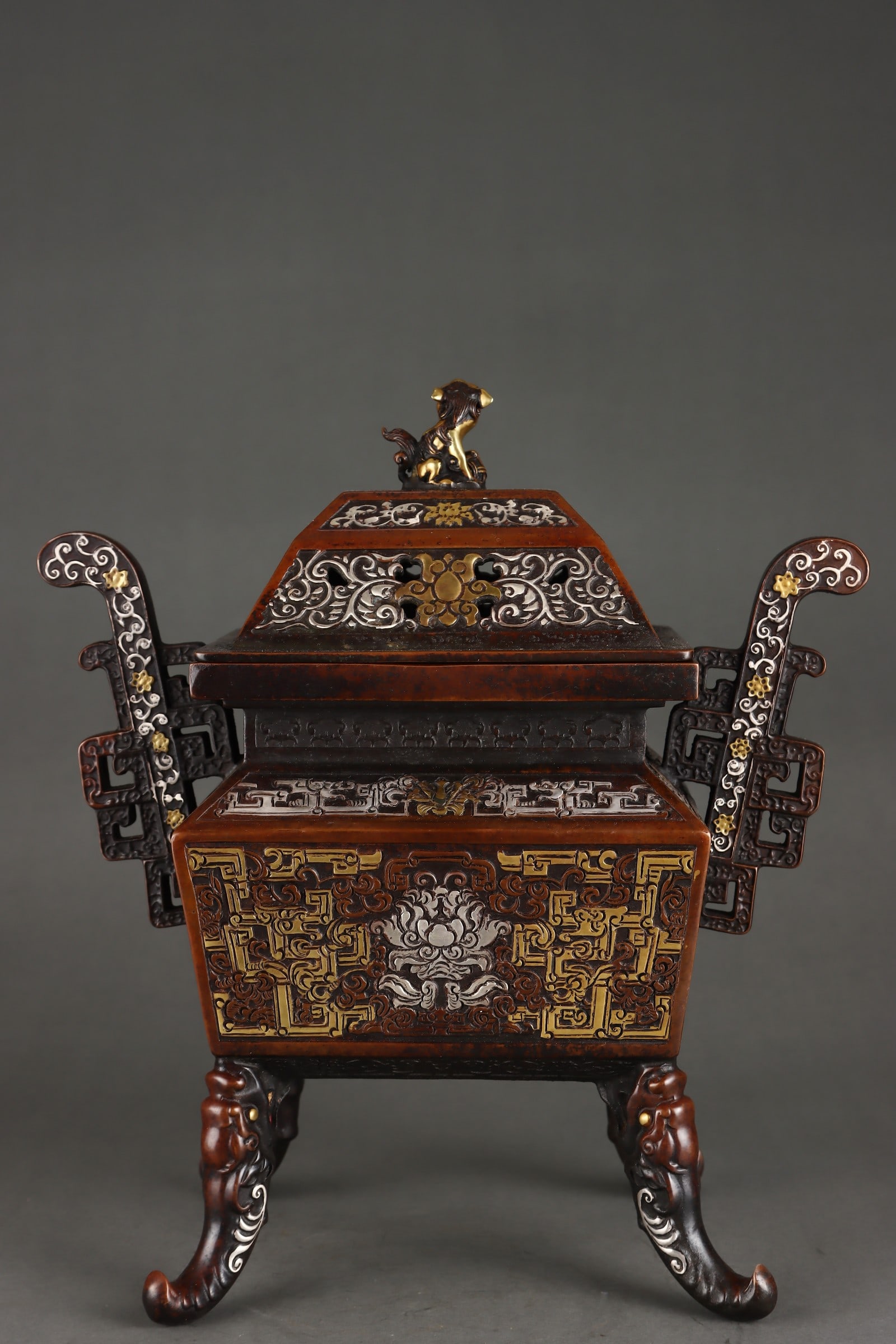 A Exquisite Gilt Bronze Dragon Pattern Square Censer - 3