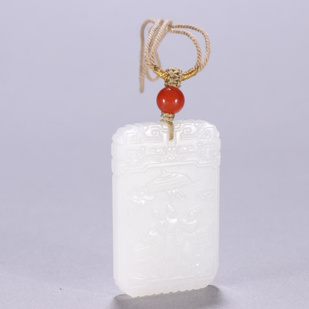 A Exquisite Hotan Jade Character and Story Pattern Brand: A Exquisite Hotan Jade Character and Story Pattern Brand,Qing Dynasty, China,Size:2inx1.3in,Weight:29.8g