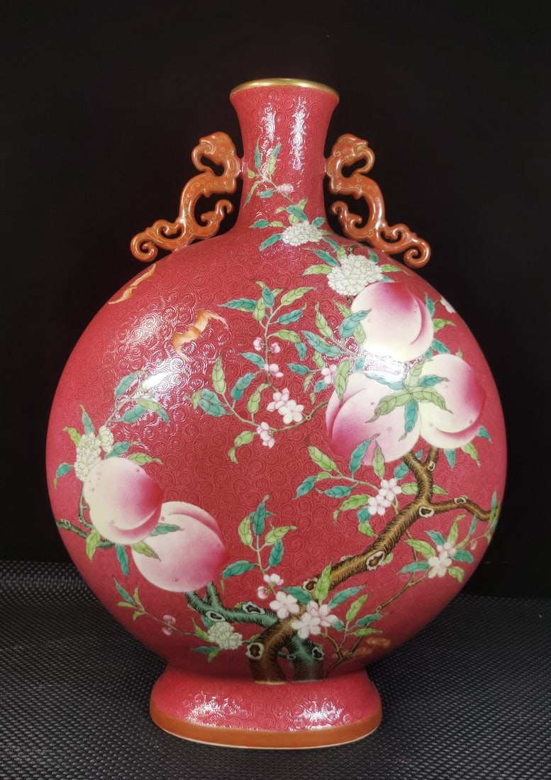 A Exquisite Ruby Red-Glazed Bats and Peach Pattern Vase (1 of 8)