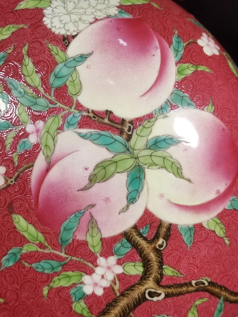 A Exquisite Ruby Red-Glazed Bats and Peach Pattern Vase - 3