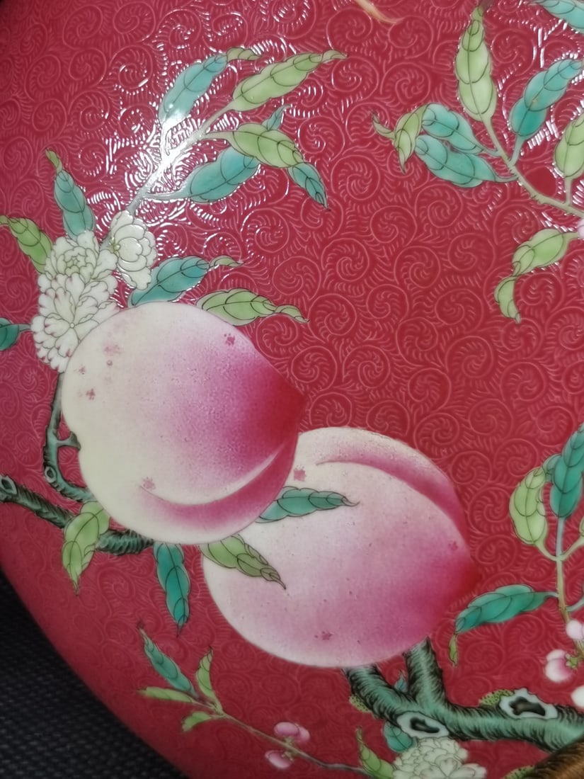 A Exquisite Ruby Red-Glazed Bats and Peach Pattern Vase - 5