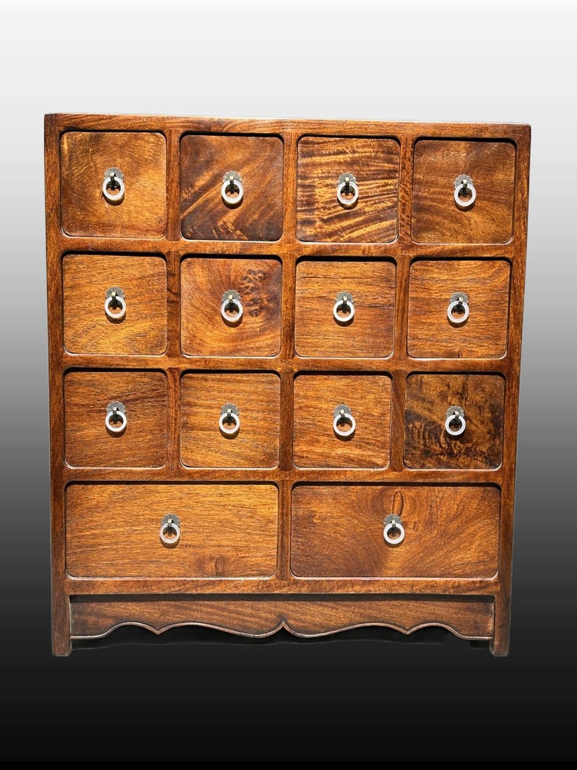 A Exquisite Huanghuali Wood Medicine Cabinet: A Exquisite Huanghuali Wood Medicine Cabinet,Qing Dynasty, China,Size:22.8inx19.7inx10.2in 黄花梨药柜,中国清代