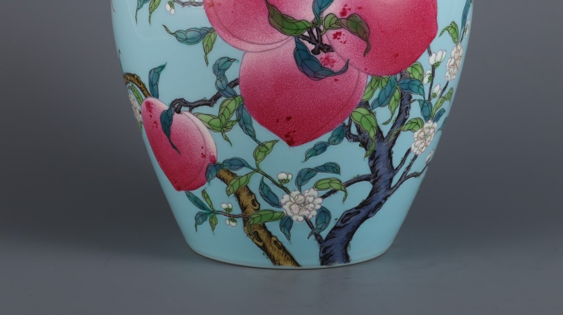 A Exquisite Turquoise-Glazed Ground Peach Pattern Jar - 5