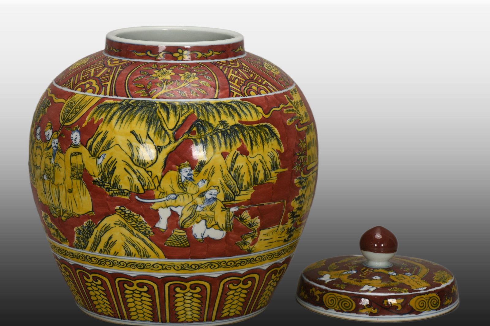A Exquisite Yellow Color Figures Pattern Jar - 4