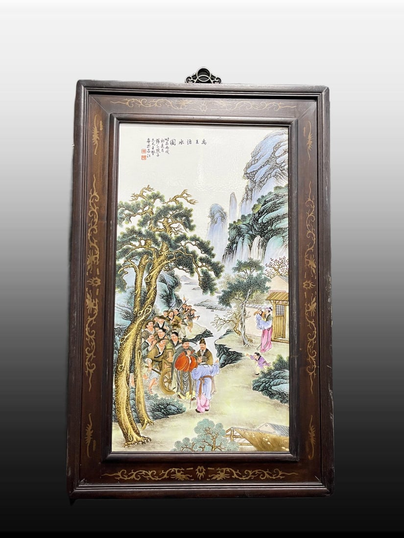 A Exquisite Famille-Rose Figures Pattern Porcelain Plate: A Exquisite Famille-Rose Figures Pattern Porcelain Plate,Republic of China,Size:39.8inx25.2in 粉彩人物纹瓷板画,民国