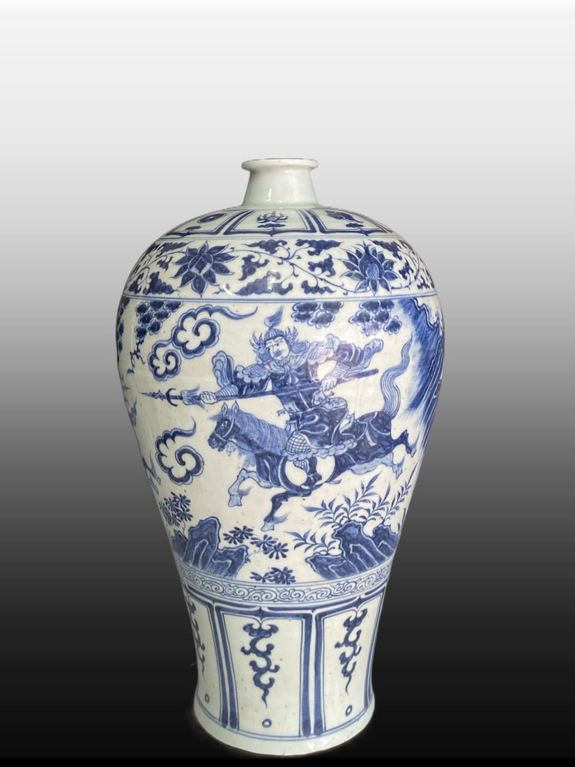 A Exquisite Blue and White Character and Story Pattern Vase: A Exquisite Blue and White Character and Story Pattern Vase,Yuan Dynasty, China,Size:16.3inx2.2in 中国元代,青花人物故事纹瓶