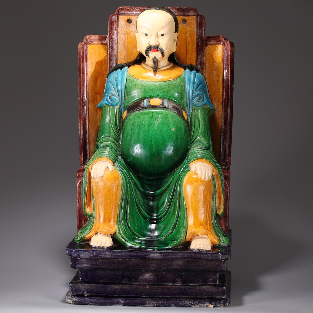 A Exquisite Tri-Color Glazed Figures Ornament: A Exquisite Tri-Color Glazed Figures Ornament,Ming Dynasty, China,Size:32.7inx16.9inx14.2in 三彩人物摆件,中国明代