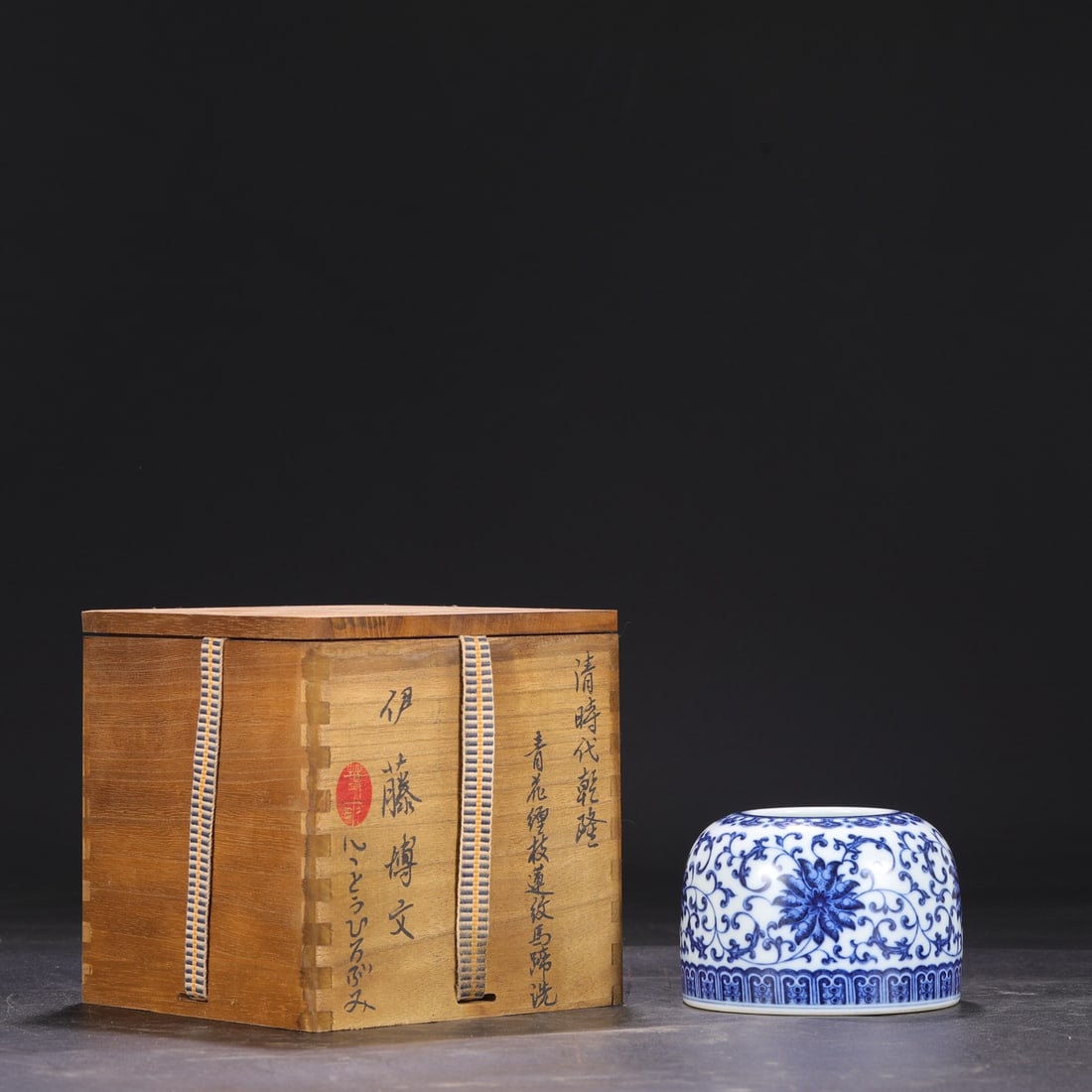 A Exquisite Blue and White Lotus Pattern Washer: A Exquisite Blue and White Lotus Pattern Washer,Qing Dynasty, China,Qianlong Six-character Mark,Size:3.1inx2.4in