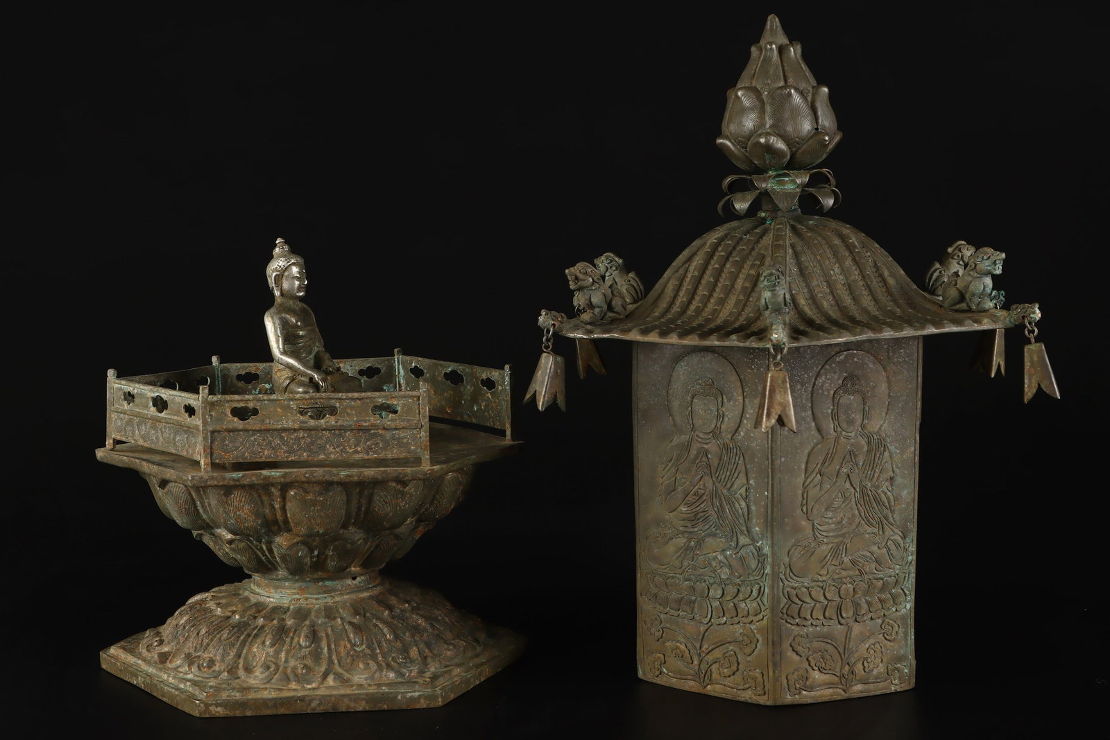 A Exquisite Copper Hexagonal Buddhist Niche - 4