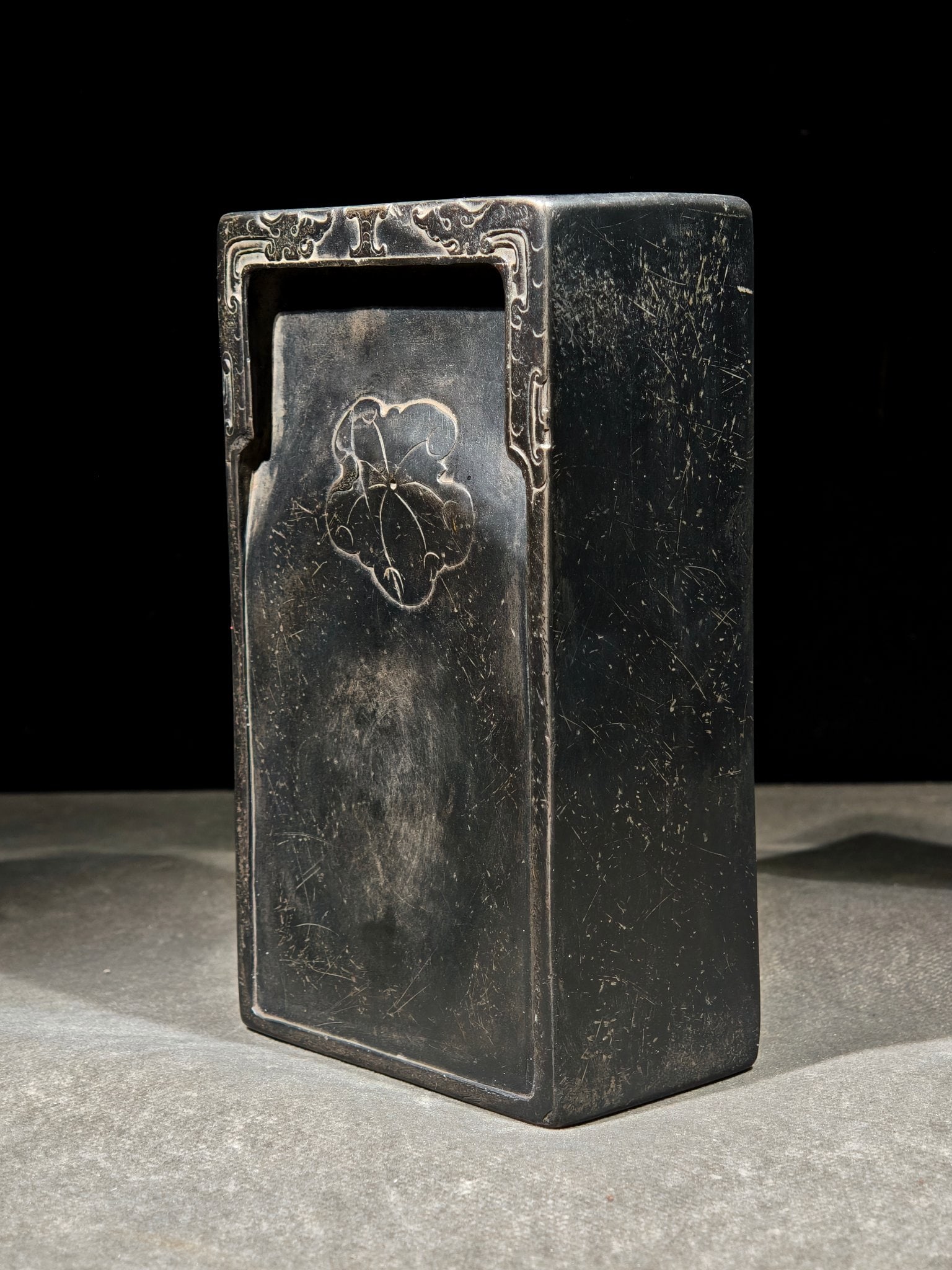 A Exquisite Lotus Leaf Pattern Duan Inkstone: A Exquisite Lotus Leaf Pattern Duan Inkstone,Qing Dynasty, China,With Mark,Size:7inx4.1inx2.3in 荷叶纹端砚,中国清代,带款