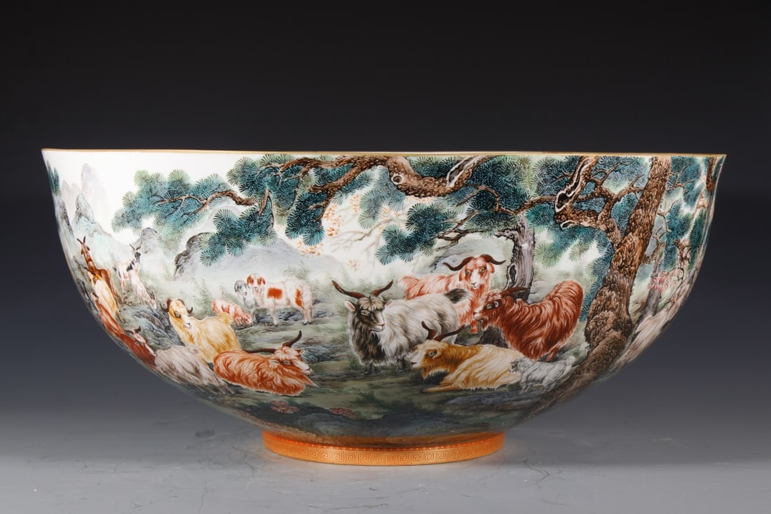 A Exquisite Enamel Sheep Pattern Bowl: A Exquisite Enamel Sheep Pattern Bowl,Qing Dynasty, China,With Mark,Size:10.2inx23.6inx8.7in 珐琅彩羊纹碗,中国清代,带款