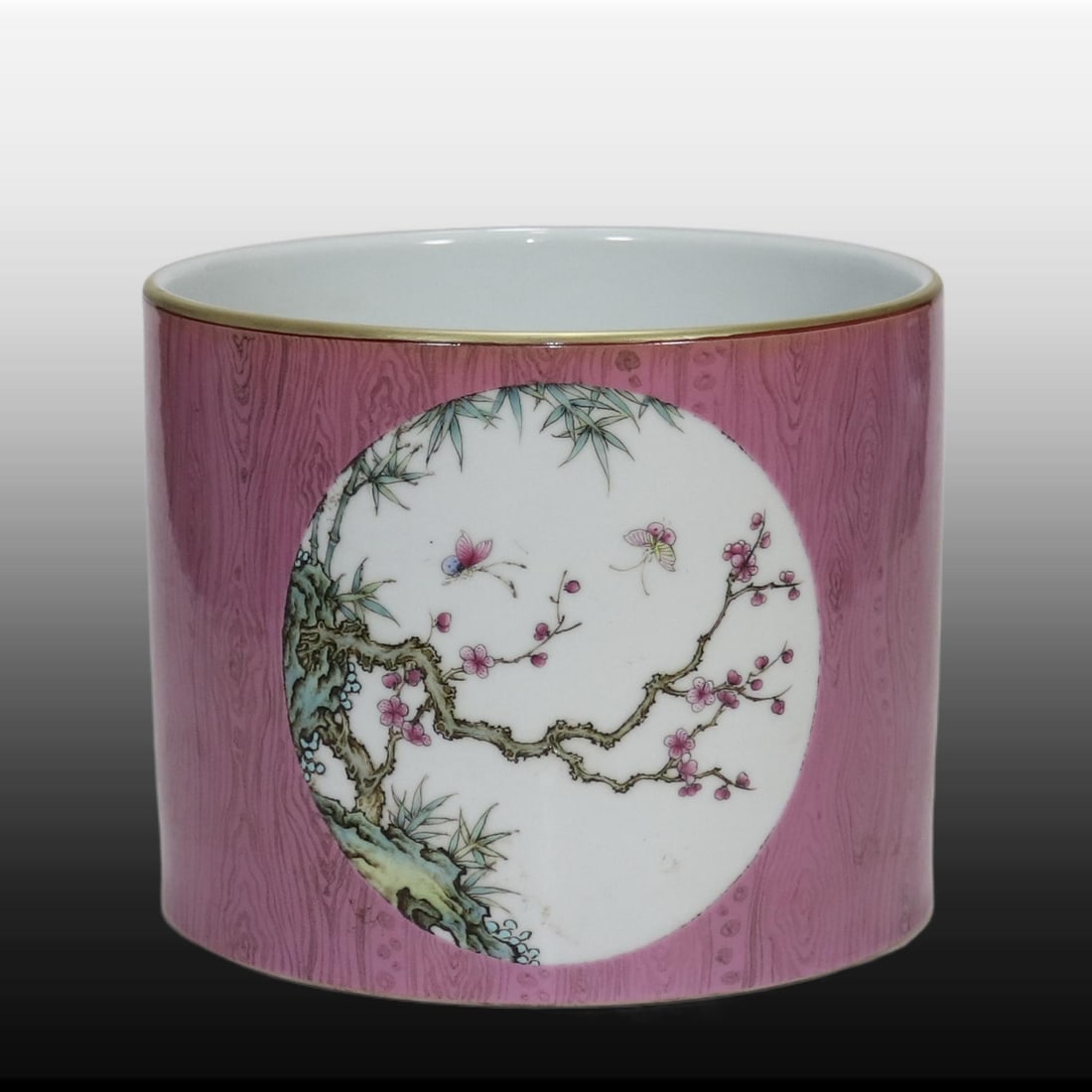 A Exquisite Imitation Wood Grain Glazed Flower Pattern Brush Pot: A Exquisite Imitation Wood Grain Glazed Flower Pattern Brush Pot,Qing Dynasty, China,Qianlong Four-character Mark,Size:6.1inx7.5in