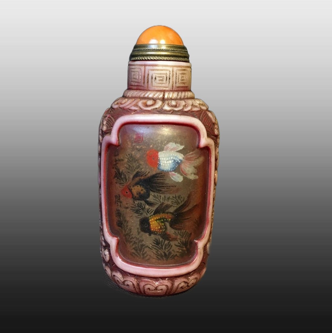 A Exquisite Colored glaze Fish and Lotus Pattern Snuff Bottle (1 of 9)