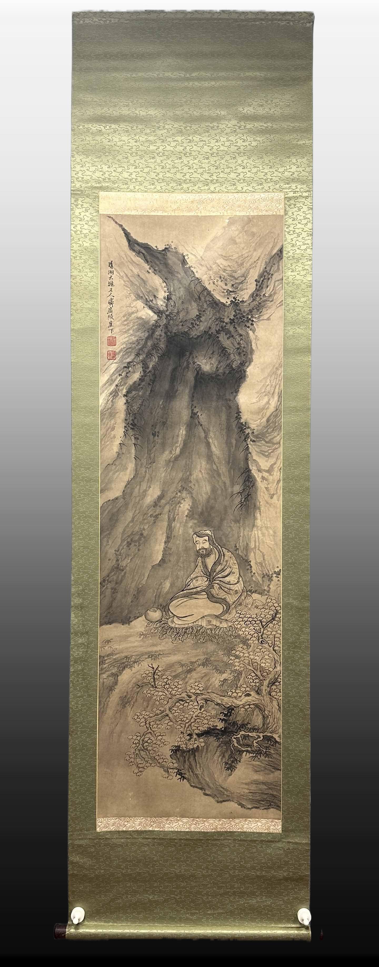 A Chinese Vertical Scroll Ink Painting of Figures on Paper: A Chinese Vertical Scroll Ink Painting of Figures on Paper,Qing Dynasty, China,Shi Tao,without frame size:16.9inx52in