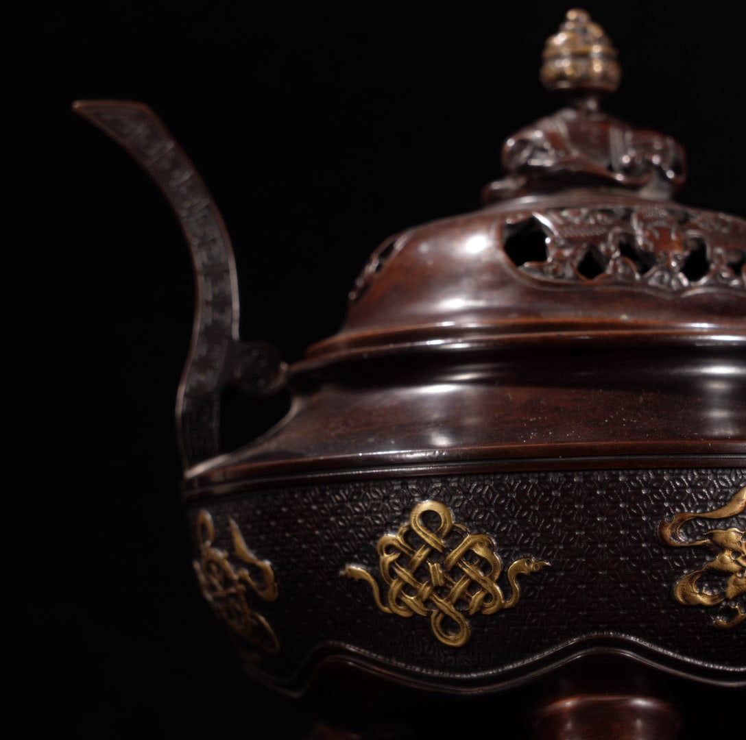 A Exquisite Red Copper Eight Treasures Pattern Censer - 2