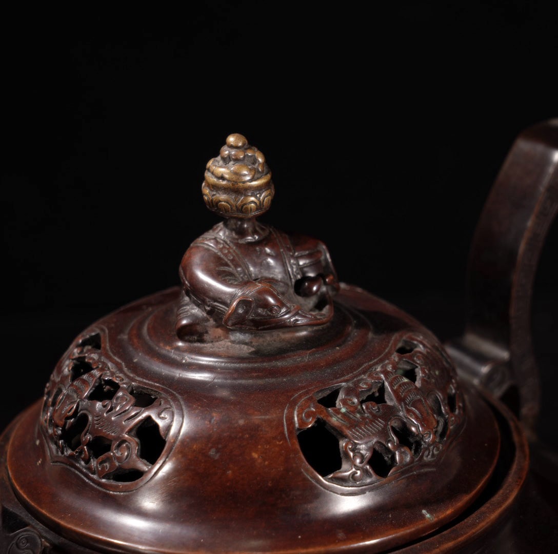 A Exquisite Red Copper Eight Treasures Pattern Censer - 3