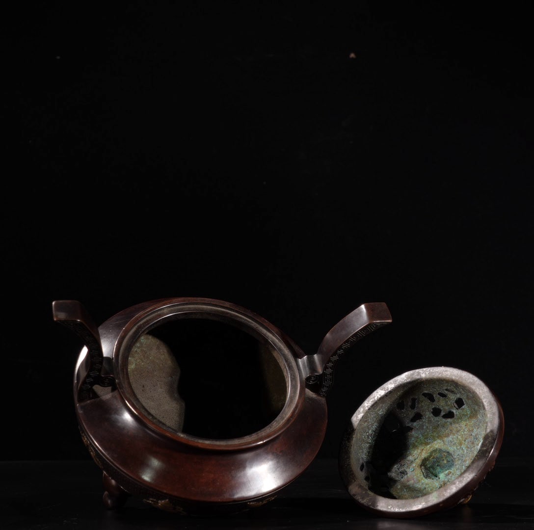 A Exquisite Red Copper Eight Treasures Pattern Censer - 8