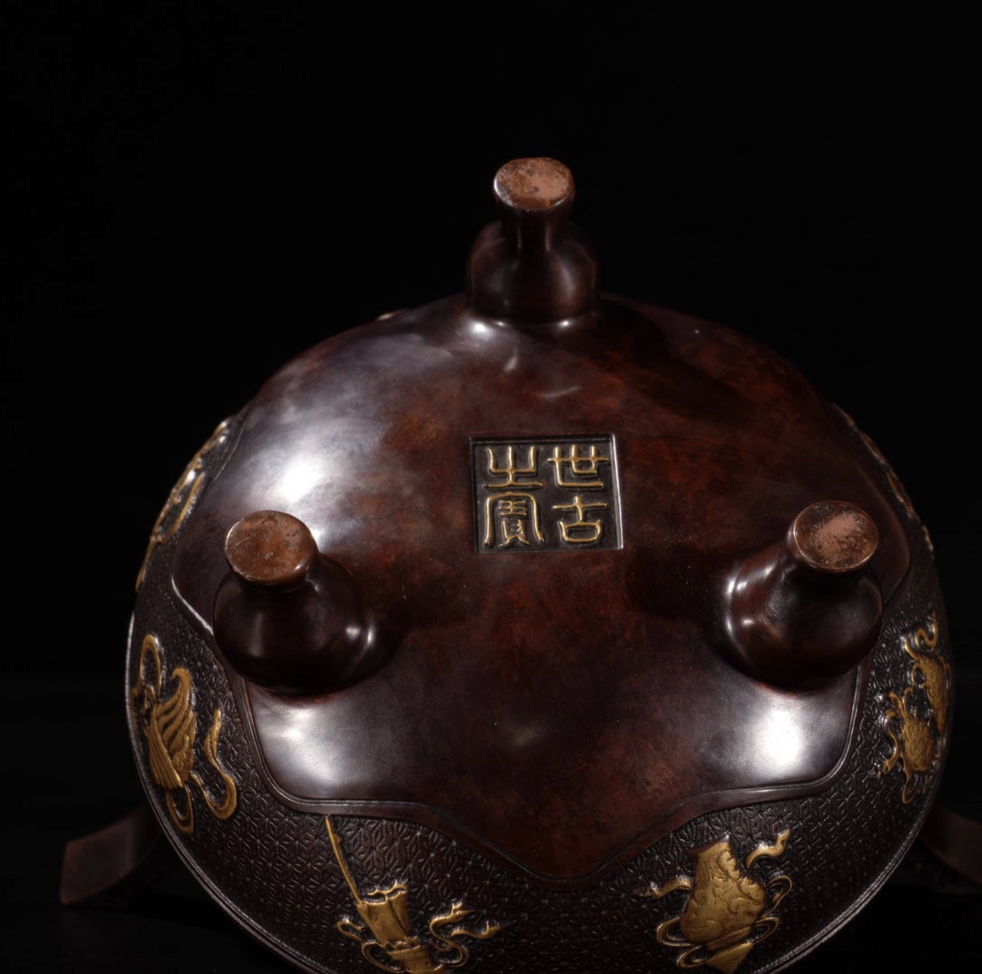 A Exquisite Red Copper Eight Treasures Pattern Censer - 9
