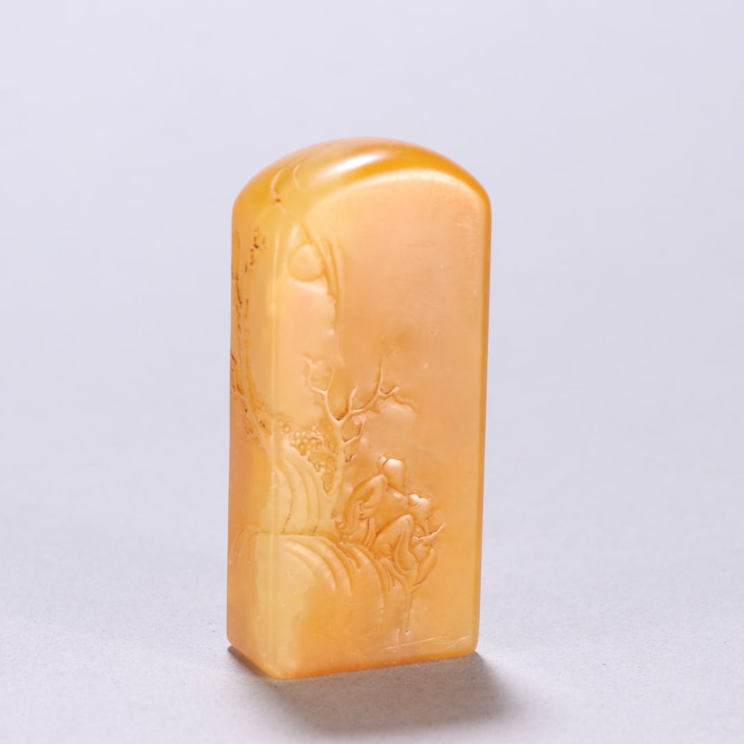 A Exquisite Tianhuang Stone Landscape Pattern Seal: A Exquisite Tianhuang Stone Landscape Pattern Seal,Qing Dynasty, China,Size:2.6inx1.1in,Weight:81.2g 田黄石山水纹印章,中国清代