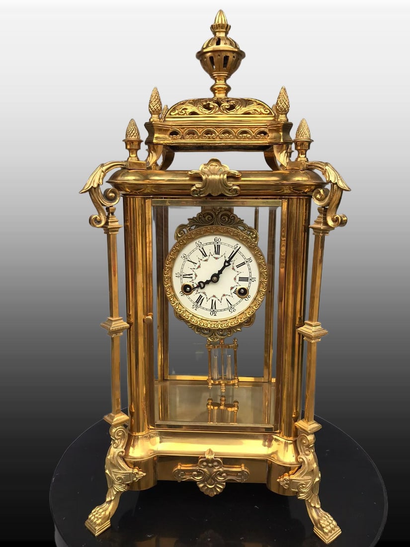 A Exquisite Gilt Bronze Mechanical Mantel Clock (1 of 9)