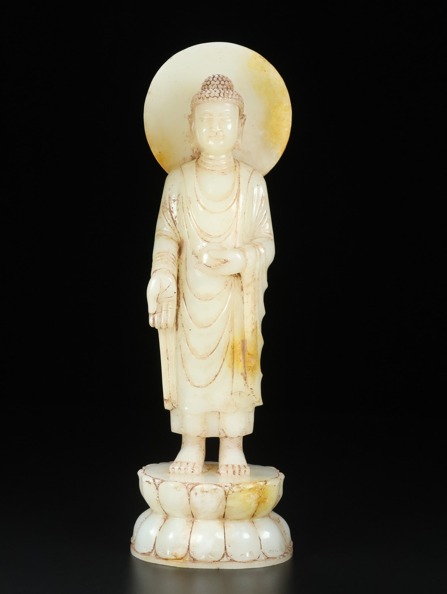 A Exquisite Hotan Jade Buddha Statue Ornament: A Exquisite Hotan Jade Buddha Statue Ornament,Qing Dynasty, China,Size:3inx2.3inx9.3in,Weight:862g 和田玉佛像摆件,中国清代