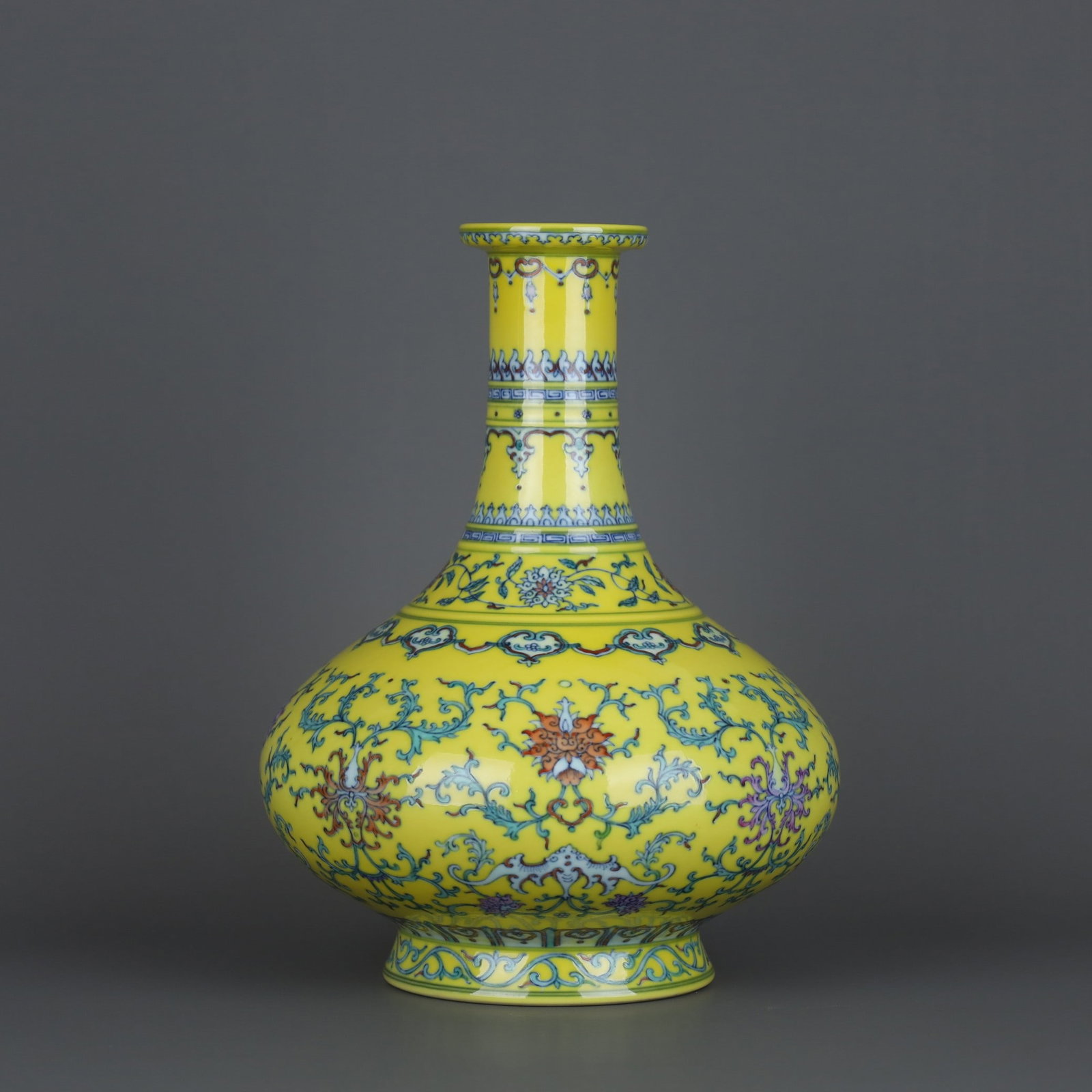 A Exquisite Yellow Glaze Wucai Lotus Pattern Vase (1 of 9)