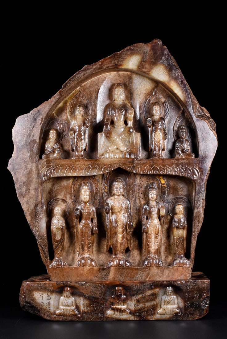 A Exquisite Hotan Jade Buddha statue Ornament: A Exquisite Hotan Jade Buddha statue Ornament,Qing Dynasty, China,Size:17.3inx4.7inx22.8in,Weight:38000g 和田玉佛像摆件,中国清代