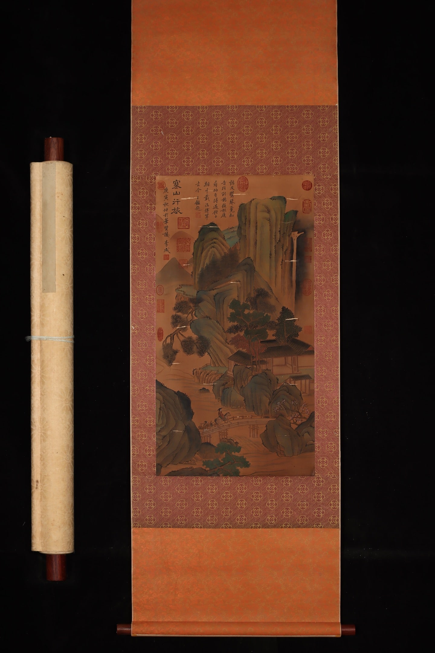 A Chinese Vertical Scroll Ink Painting of Landscape on Silk: A Chinese Vertical Scroll Ink Painting of Landscape on Silk,Song Dynasty, China,Li Cheng,without frame size:33.1inx17.3in