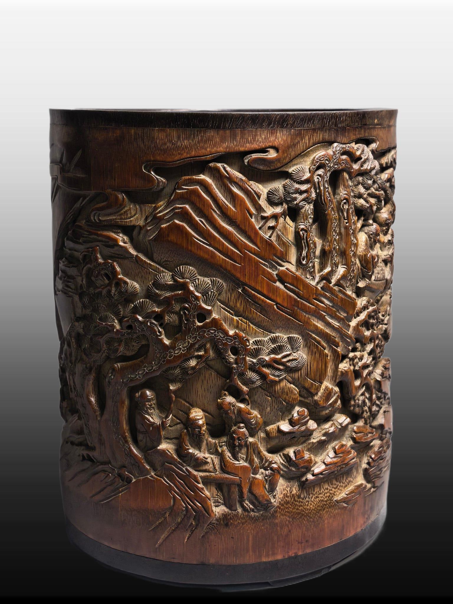 A Exquisite Bamboo Carved Figures Pattern Brush Pot (1 of 9)