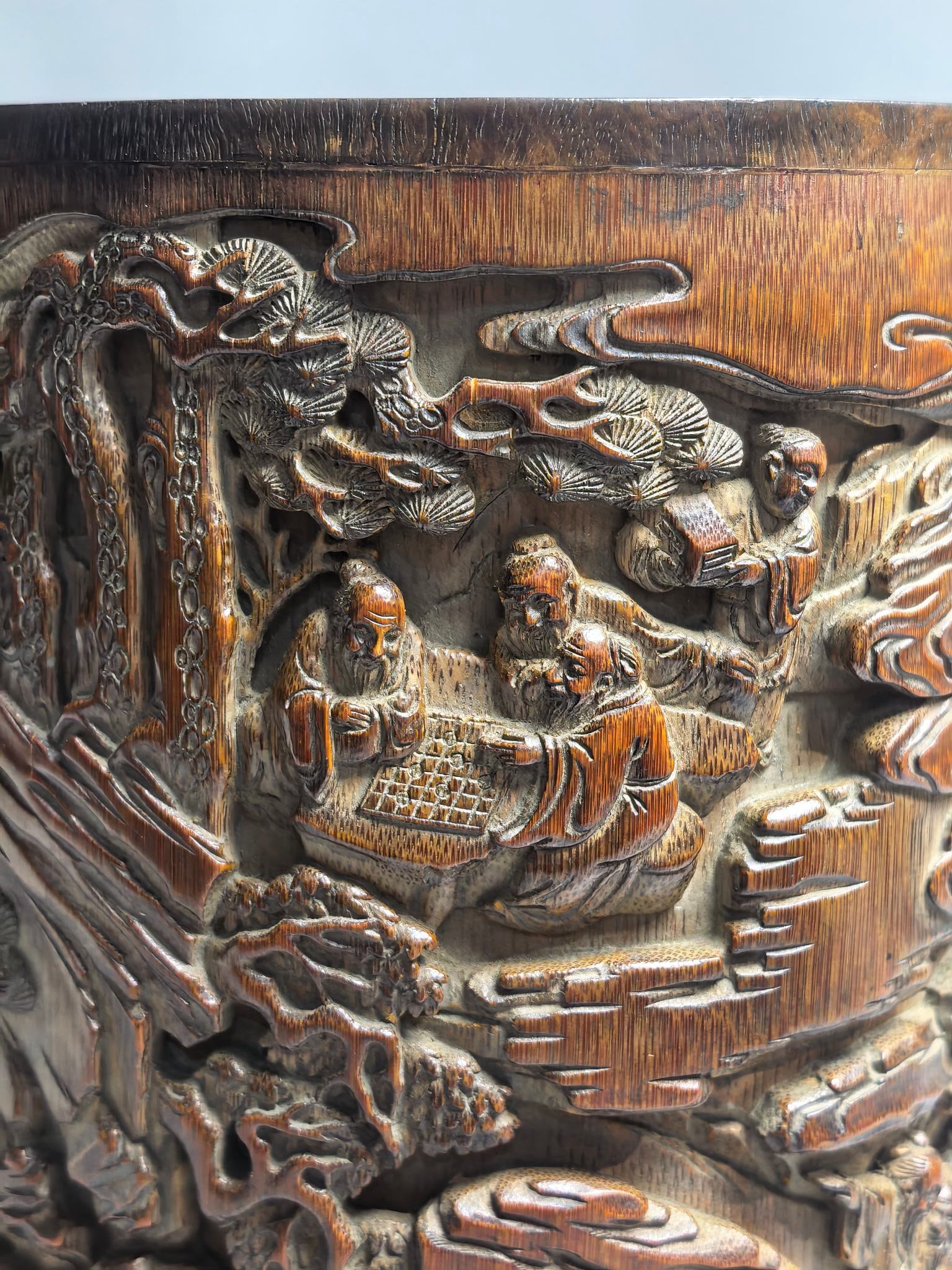 A Exquisite Bamboo Carved Figures Pattern Brush Pot - 2