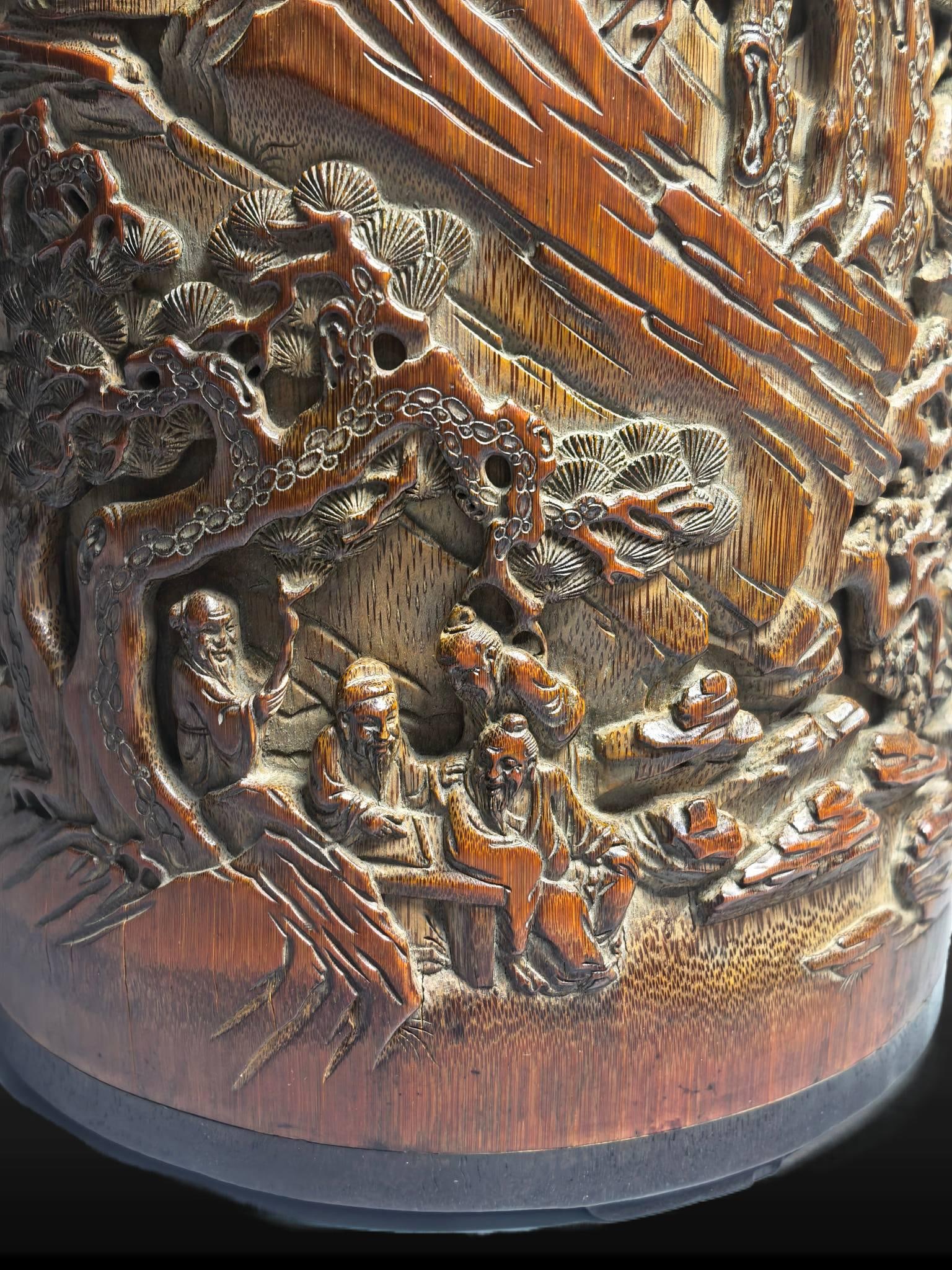 A Exquisite Bamboo Carved Figures Pattern Brush Pot - 4