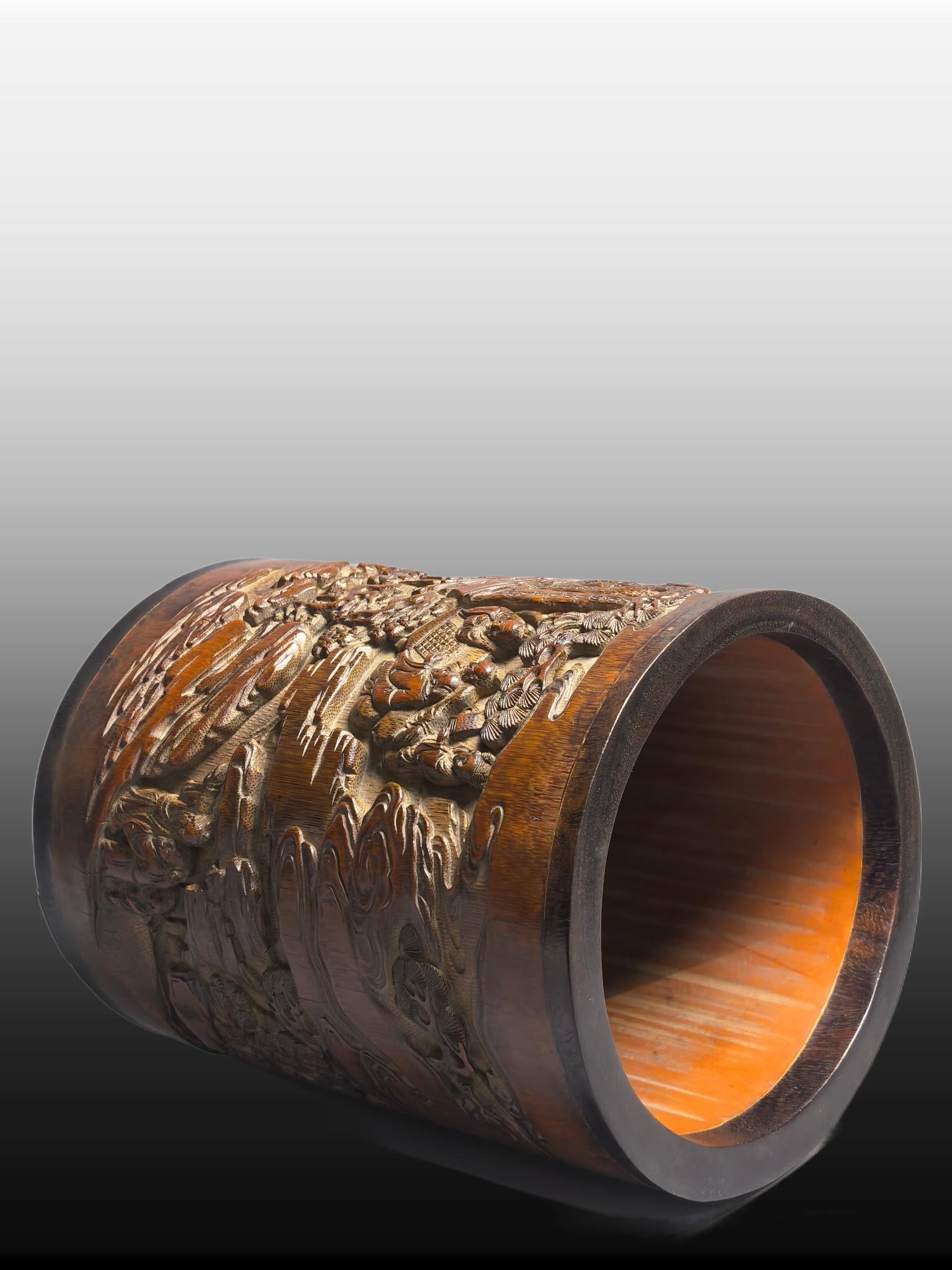 A Exquisite Bamboo Carved Figures Pattern Brush Pot - 8
