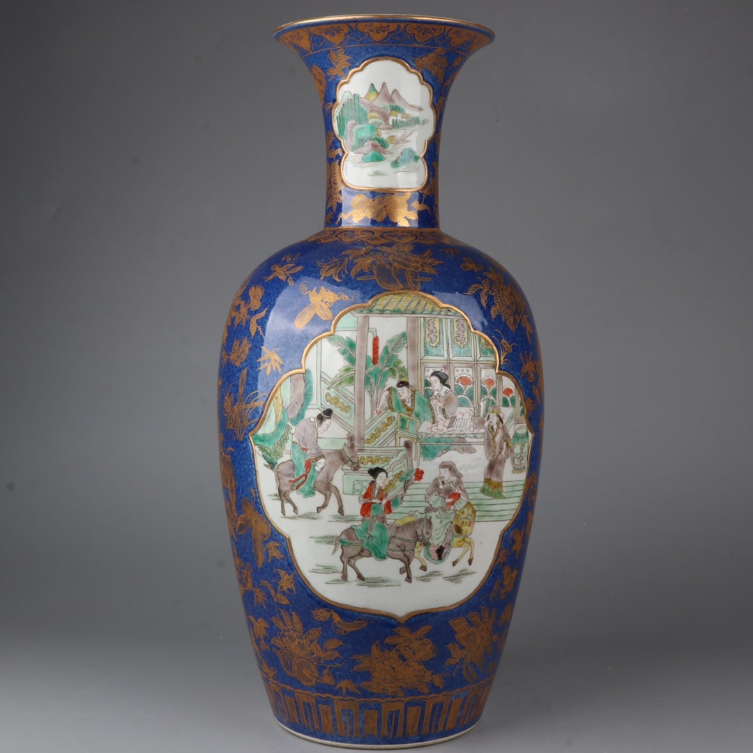 A Exquisite Famille-Rose Painted Gold Figures Pattern Vase: A Exquisite Famille-Rose Painted Gold Figures Pattern Vase,Ming Dynasty, China,Xuande Four-character Mark,Size:18.9inx5.9inx5.9in