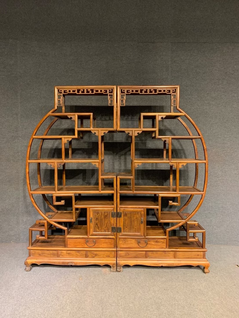A Exquisite Huanghuali Wood Bookshelf: A Exquisite Huanghuali Wood Bookshelf,Qing Dynasty, China,Size:77.2inx37.8in 黄花梨木书架,中国清代