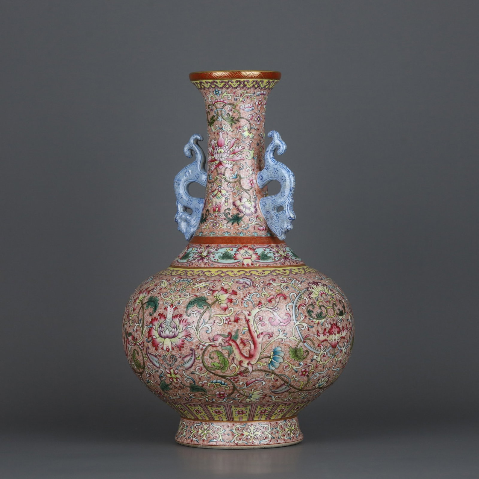 A Exquisite Enamel Lotus Pattern Double Ears Vase - 3