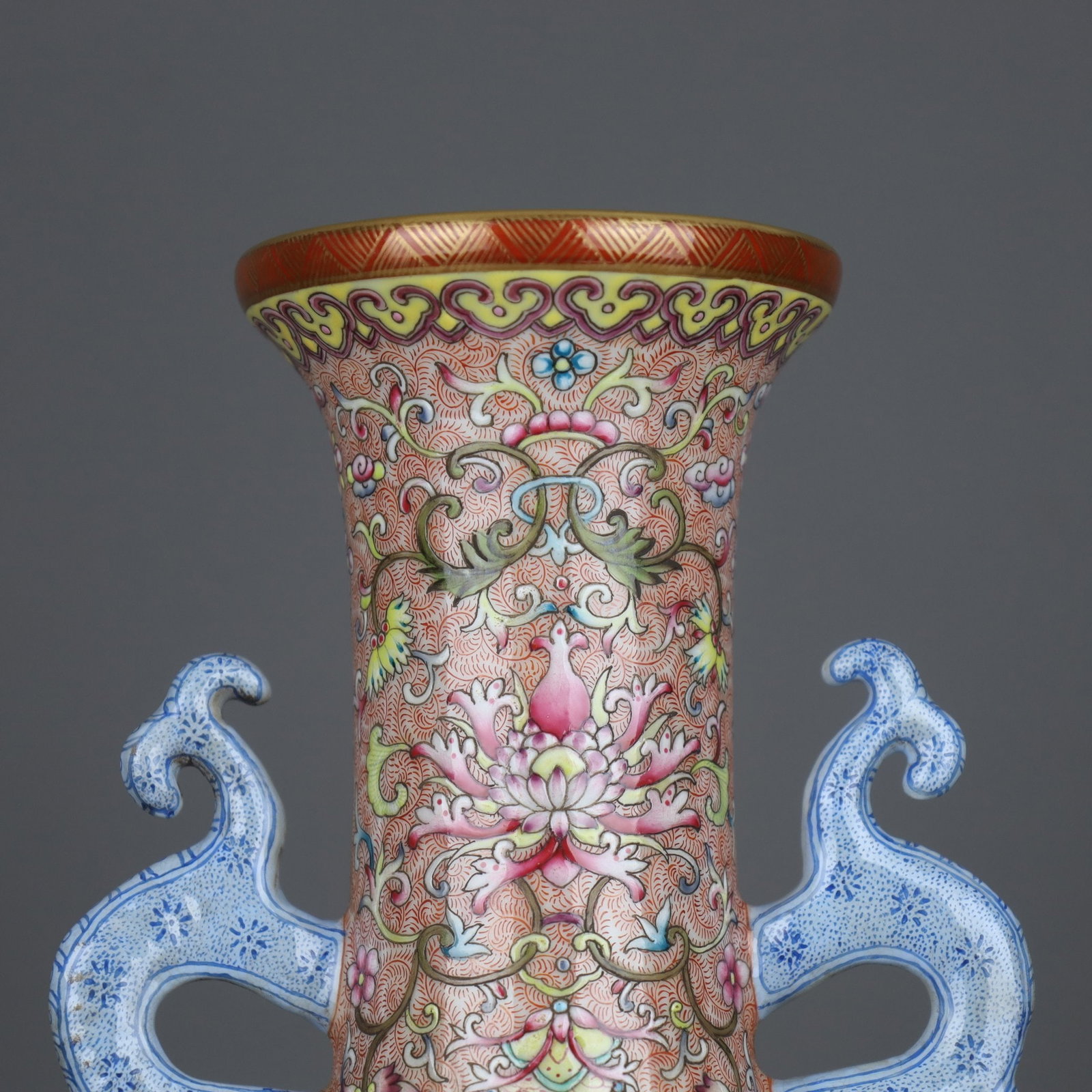 A Exquisite Enamel Lotus Pattern Double Ears Vase - 4