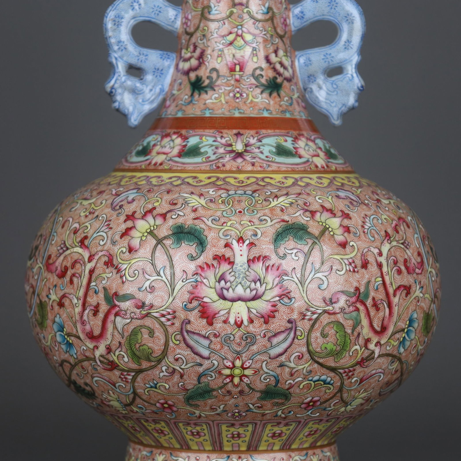 A Exquisite Enamel Lotus Pattern Double Ears Vase - 5