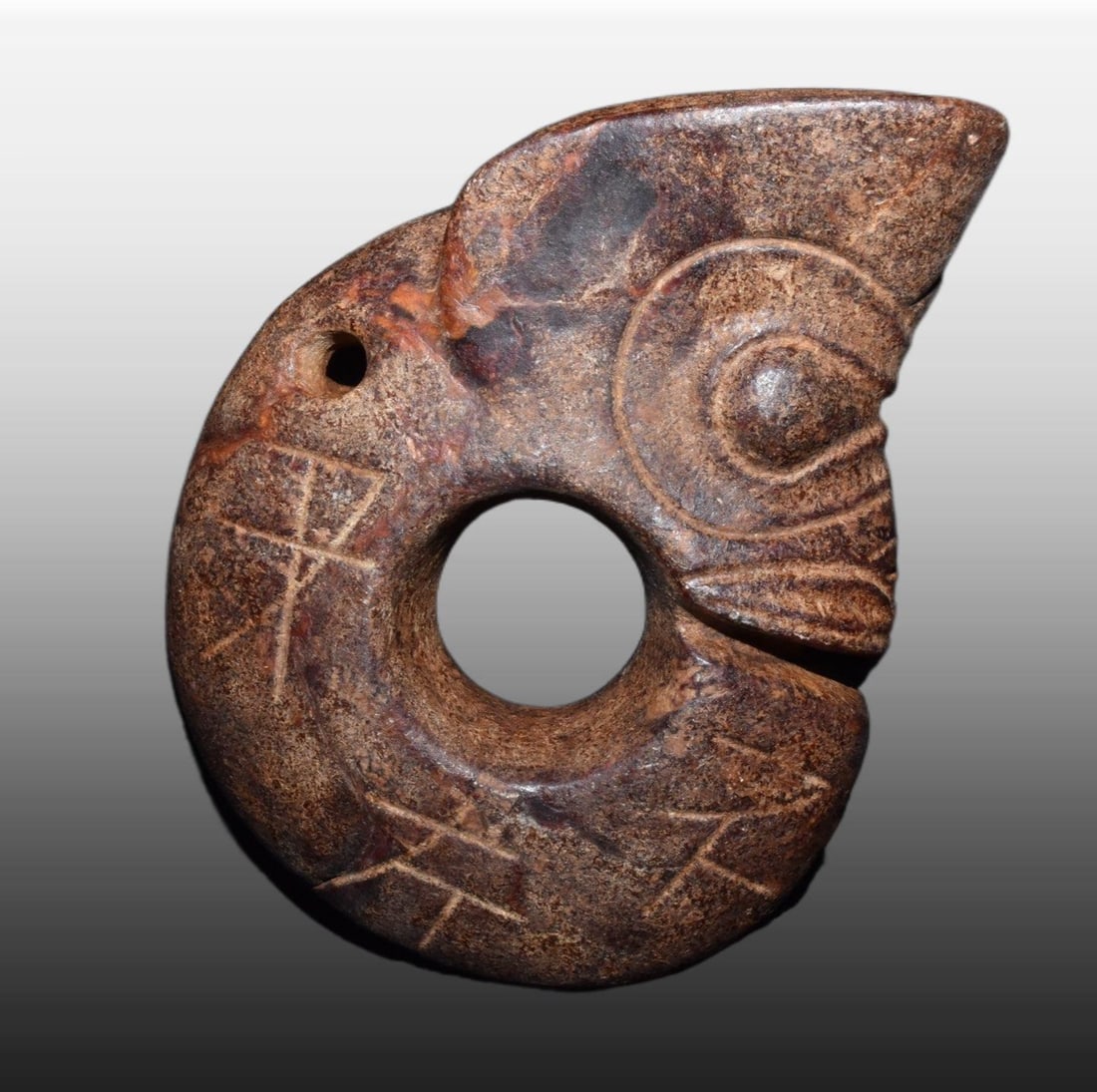 A Exquisite Gaogu Jade Pig Dragon Ornament: A Exquisite Gaogu Jade Pig Dragon Ornament,Ancient Time, China,Size:4.9inx6.3in,Weight:1010g 高古玉猪龙摆件,远古时期