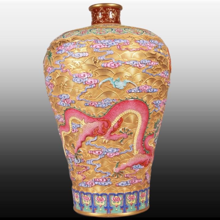 A Exquisite Enamel Gold Ground Dragon Pattern Vase - 5
