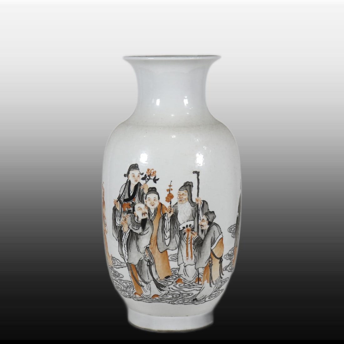 A Exquisite Ink Color Iron Red Character and Story Pattern Vase: A Exquisite Ink Color Iron Red Character and Story Pattern Vase,Qing Dynasty, China,Qianlong Six-character Mark,Size:14.6inx6.9in 墨彩矾红人物故事ಬ