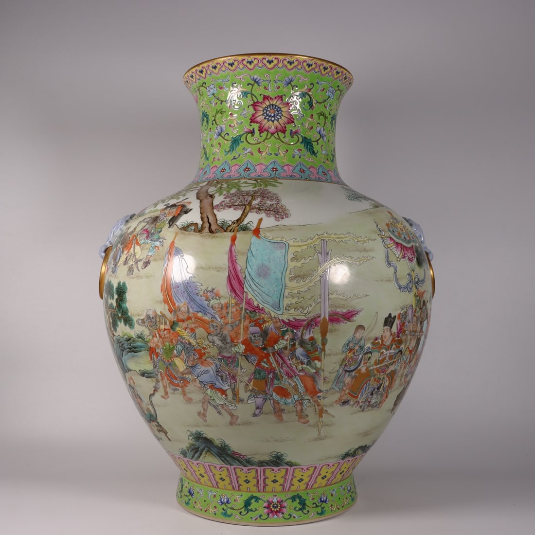 A Exquisite Famille-Rose Figures Pattern Lion-Ears Vase: A Exquisite Famille-Rose Figures Pattern Lion-Ears Vase,Qing Dynasty, China,Qianlong Six-character Mark,Size:20.3inx8.2inx8.8in 粉彩人物纹狮耳瓶,中