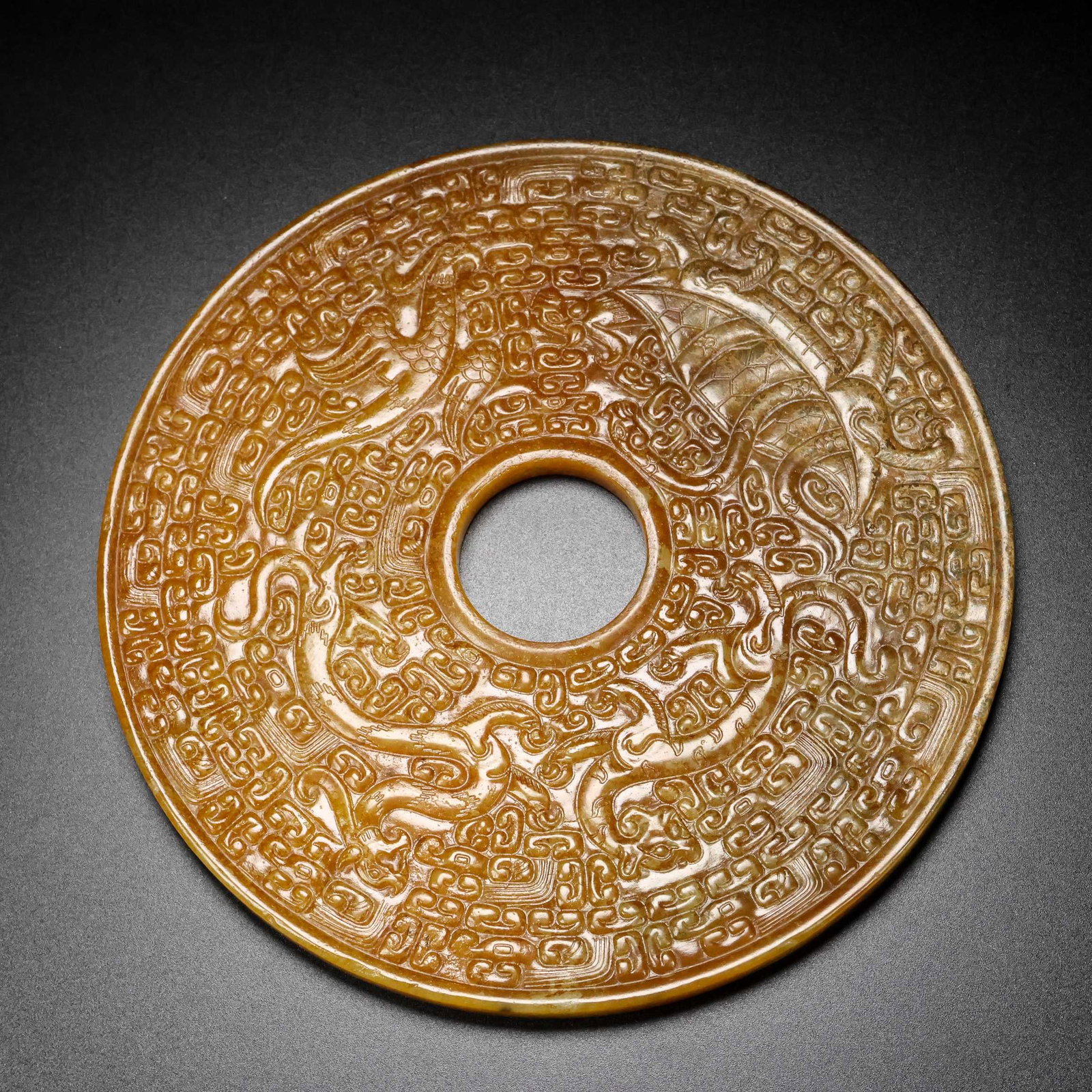 A pair of Exquisite Hotan Jade Dragon Pattern Jade Bi: A pair of Exquisite Hotan Jade Dragon Pattern Jade Bi,Han Dynasty, China,Size:6.3inx0.3in,Weight:748g