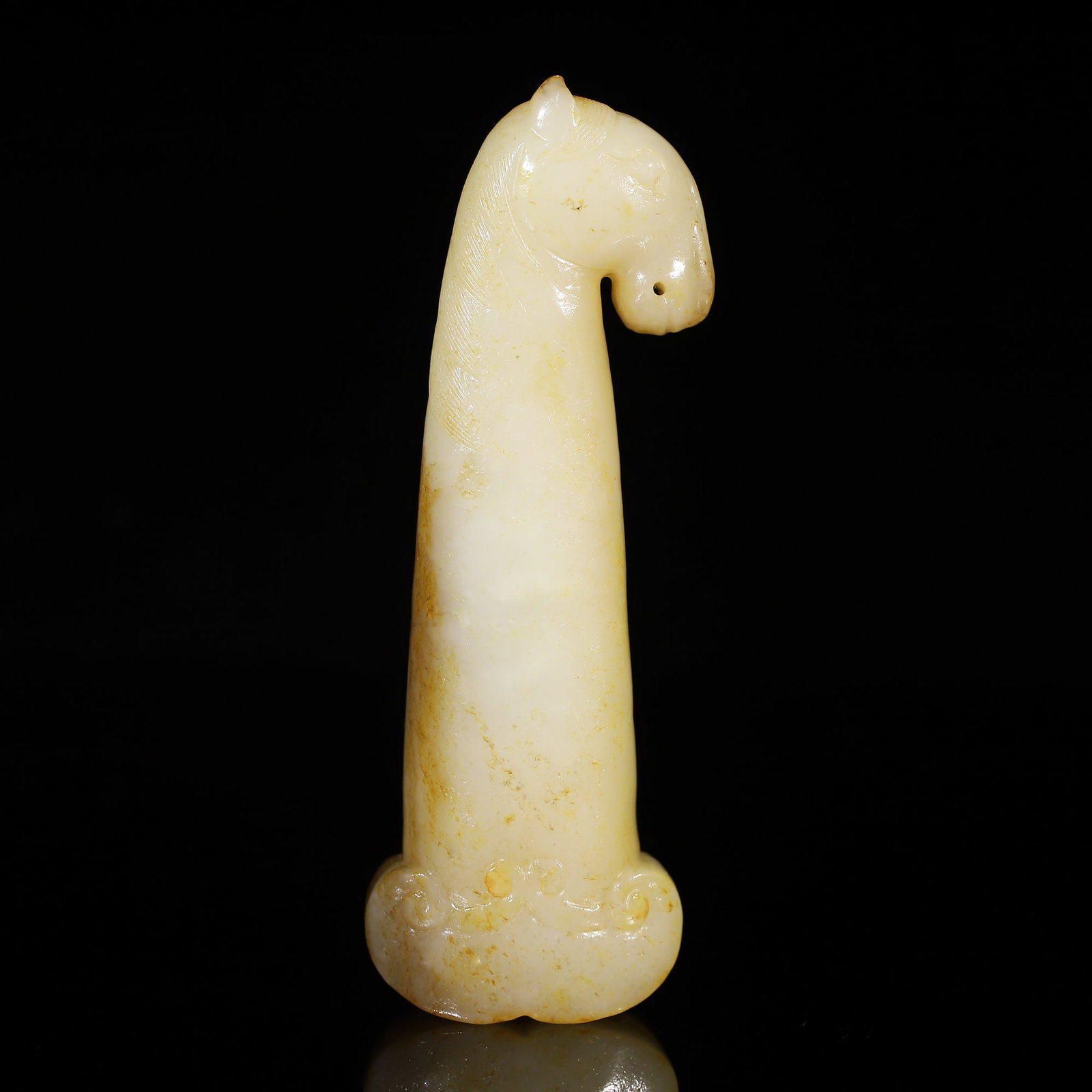 A Exquisite Hotan Jade Horse Head Knife Handle: A Exquisite Hotan Jade Horse Head Knife Handle,Han Dynasty, China,Size:5inx1.7inx1in 和田玉马头刀柄,中国汉代