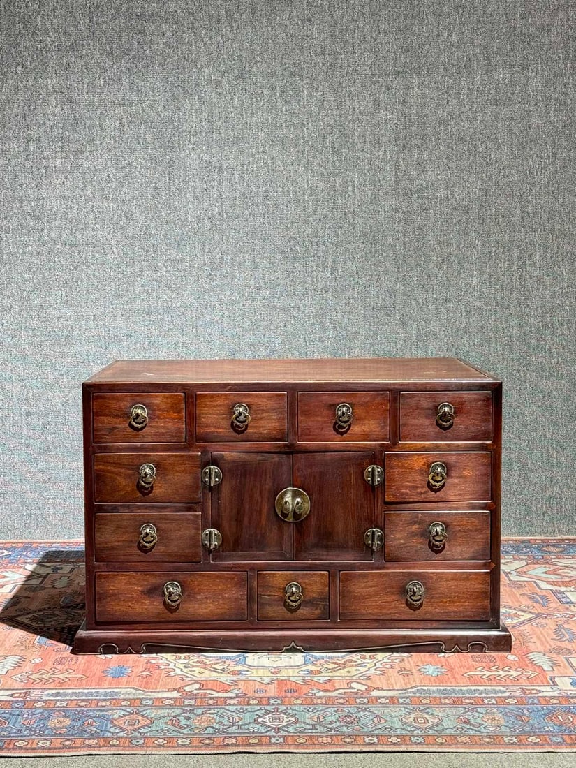 A Exquisite Red Sandalwood Wood Drawer Cabinet: A Exquisite Red Sandalwood Wood Drawer Cabinet,Qing Dynasty, China,Size:35.4inx24inx22.8in 红酸枝木抽屉柜,中国清代