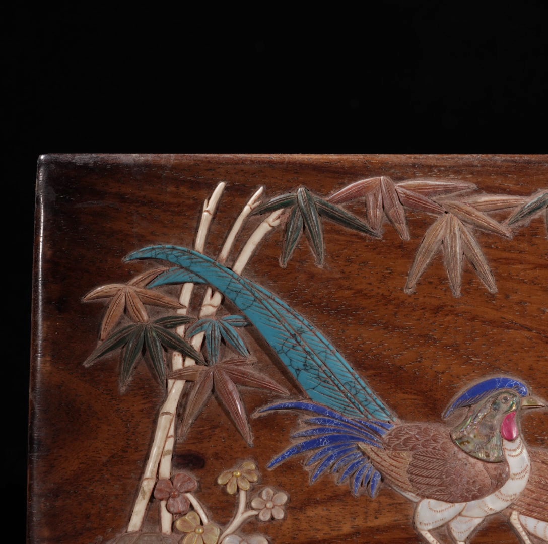 A Exquisite Redwood Flower and Bird Pattern Box - 2