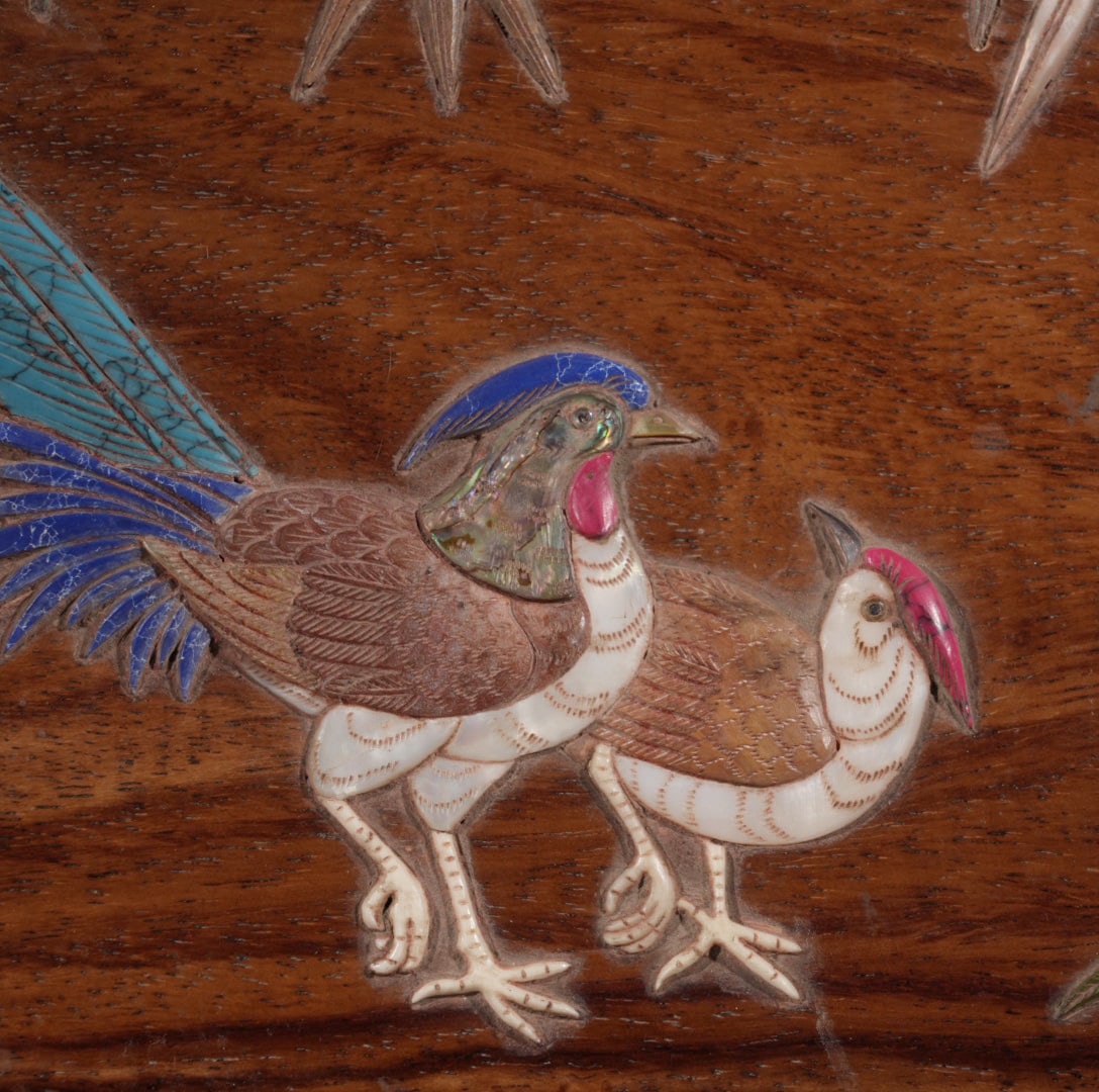 A Exquisite Redwood Flower and Bird Pattern Box - 3