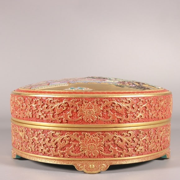A Exquisite Enamel Gold Ground Landscape Pattern Box: A Exquisite Enamel Gold Ground Landscape Pattern Box,Qing Dynasty, China,Qianlong Six-character Mark,Size:3.1inx7.4in