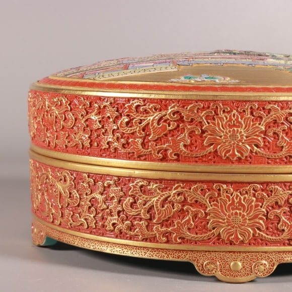 A Exquisite Enamel Gold Ground Landscape Pattern Box - 2